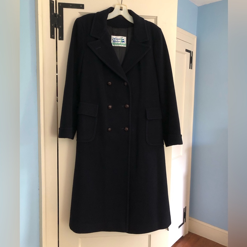 Classic Double-Breasted Wool Top Coat in Navy